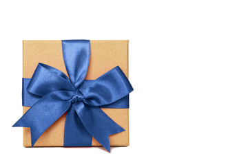 Gift box with blue ribbon isolated on white background