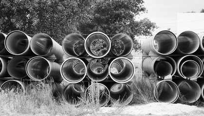 Steel pipes in monochrome