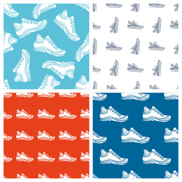 Vector set of seamless shoes patterns.