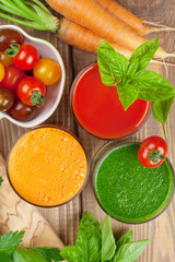 Fresh vegetable smoothie. Tomato, cucumber, carrot