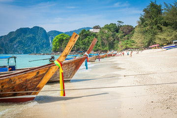 Long boat and tropical beach, Andaman Sea,Phi Phi Islands,Thaila