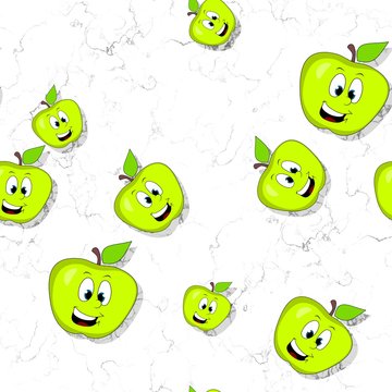 Seamless pattern with smiling apples on textured background