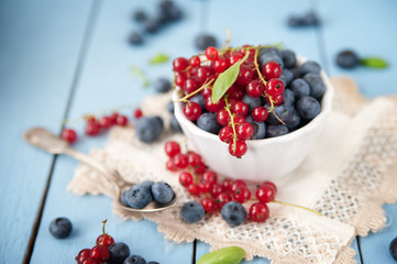 Fresh and healthy blueberries and red currant
