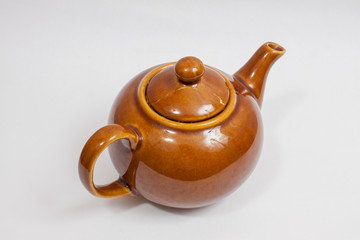 Vintage metal old blue kettle, isolated on white background