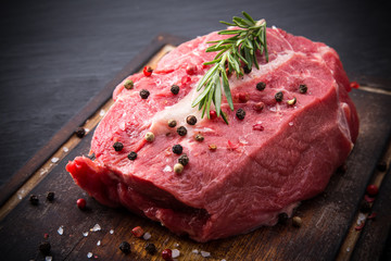 Raw beef steaks.