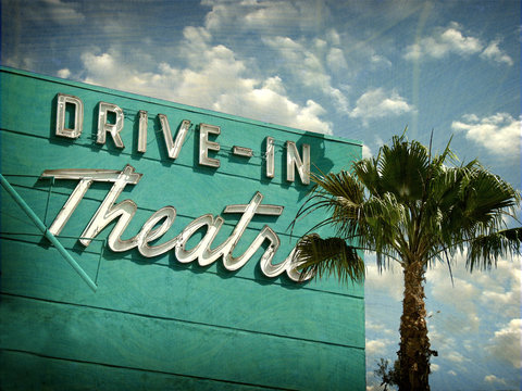 Aged And Worn Vintage Photo Of Drive In Theater