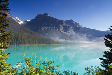 Emerald lake in the early morning light