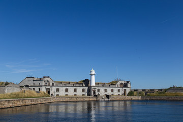 Copenhagen, Denmark - August 9, 2015: Photograph of Trekroner fort at the entrance of Copenhagen harbour on a summer day.