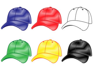 Set of Baseball Caps in Different Colours Blue Red White Green Yellow Black Pencil Style 2