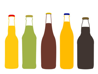Different Kinds of Beer Full Bottles Illustration