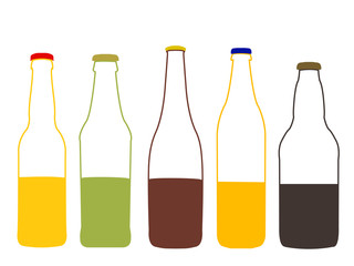 Different Kinds of Beer Half Full Bottles Illustration