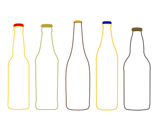 Different Kinds of Beer Empty Bottles Illustration