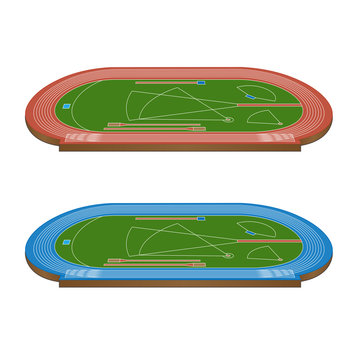 recommend clip art: Athletics Field with Running Tracks in Red and Blue 3D Perspective
