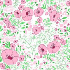 Abstract flowers seamless pattern. Colorful vector background