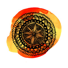 Hand drawn round mandala symbol. Ornate vector black design