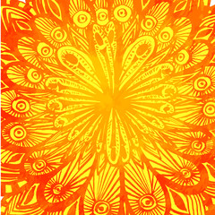 Orange watercolor background with hand drawn doodles and