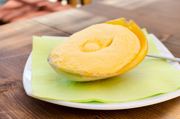mango sorbet in a natural shell