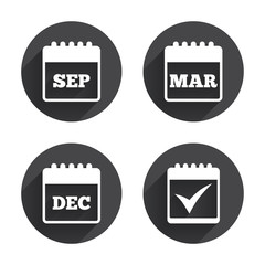 Calendar icons. September, March, December.