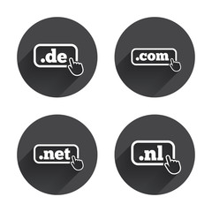 Top-level domains signs. De, Com, Net and Nl.