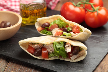 Pita with meat and vegetables