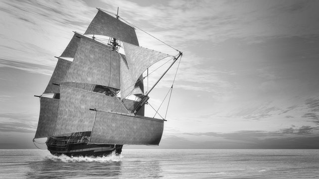 Old detailed ship HSM Victory, vintage style - 3D render