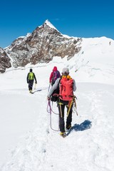 Group of climbers walking on a glacier.