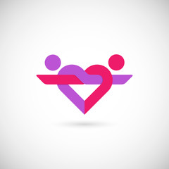 Heart logo of linked couple in love. Isolated on white background. Vector design template.