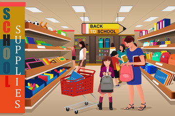 Kids with Their Parents Buying School Supplies