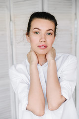 Portrait close up of young beautiful woman