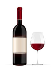 Red wine bottle and glass vector illustration isolated on white
