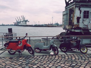 three vintage old-fasioned skooters in Hamburg, Germany