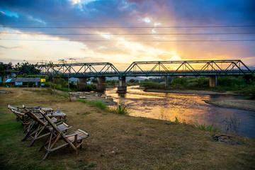 iron bridge at pai river in thailand