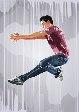 Young man dancer jumping