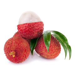 Fresh lychees isolated on white