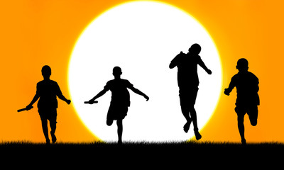 silhouette of athlete  running   at night  background