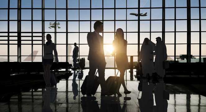 Back Lit Business People Traveling Airport Passenger Concept