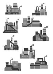 Flat plants and factories icons