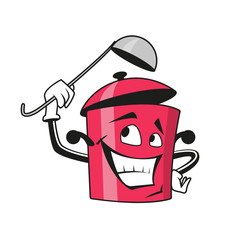 Cartoon saucepan character with ladle