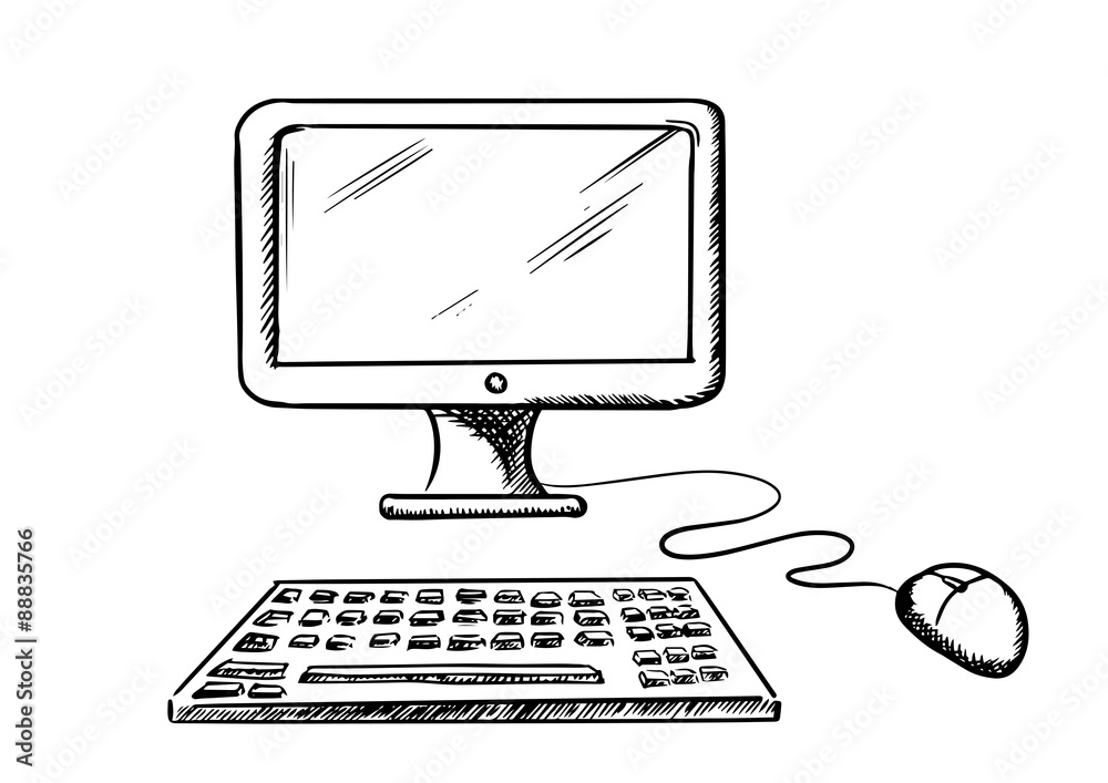 Fototapete desktop computer with mouse and keyboard