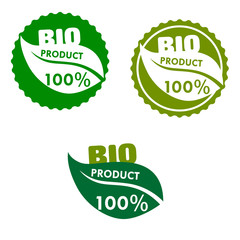 Bio product labels with green leaves