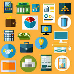 Business, finance and bank flat icons
