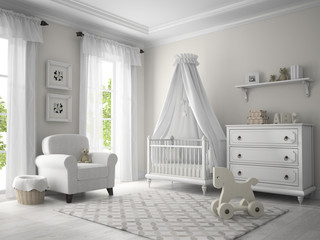 Classic children room white color 3D rendering - 88835937
