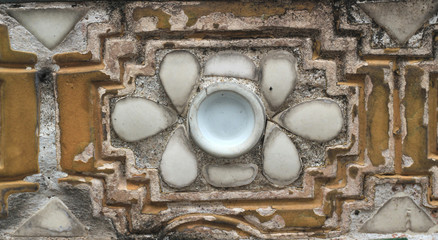 Colorful vintage ceramic tiles wall decoration at Temple