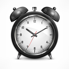 Metallic retro alarm clock on white, vector illustration