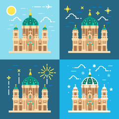 Berliner Dom cathedral flat design © narak0rn