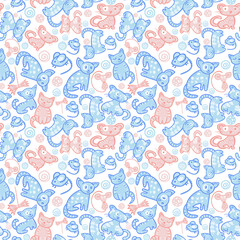 Fototapeta na wymiar cats and mouses seamless doodle pattern.