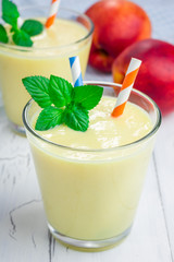 Homemade peach, yogurt and honey smoothie