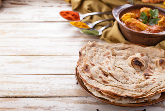 indian prata bread and chicken curry