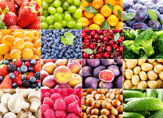 collage with various fruits and vegetables
