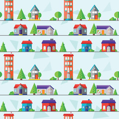 flat houses seamless pattern, vector illustration